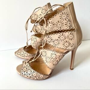 Schutz tan Nude Leather Laser Cut Lace Up Heels size 10